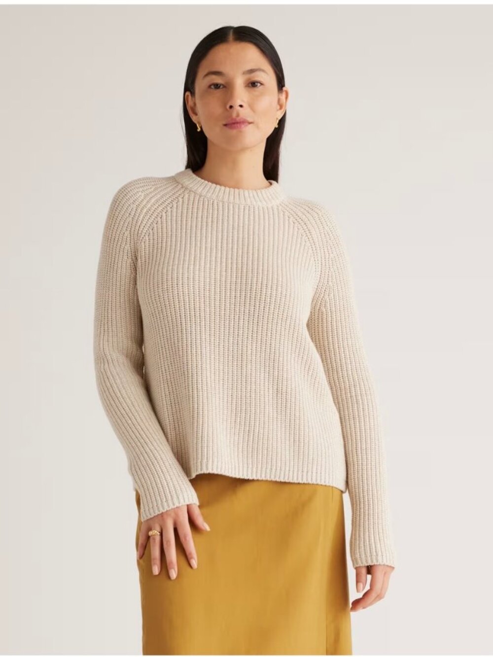Quince 100% Organic Cotton Fisherman Sweater in Speckled Beige - Small